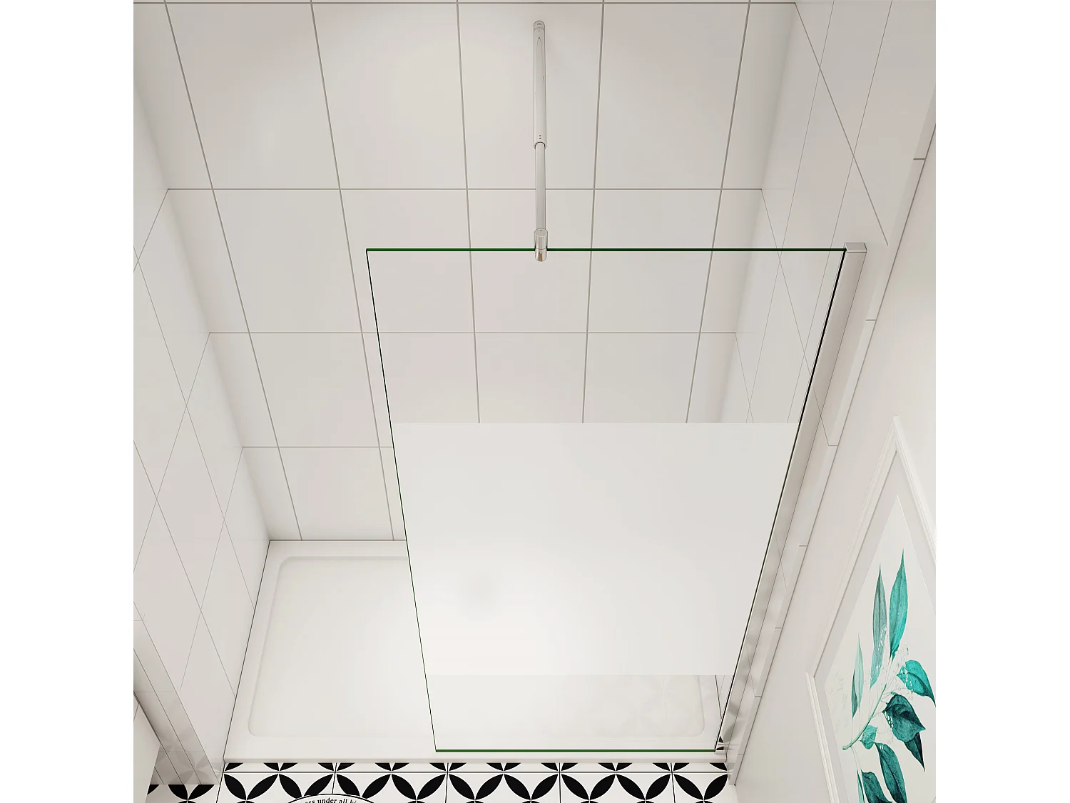 140x200cm Duschabtrennung Walk In 8mm Nano ESG Milchglasstreifen Duschabtrennung + 70-120cm Stabilisator