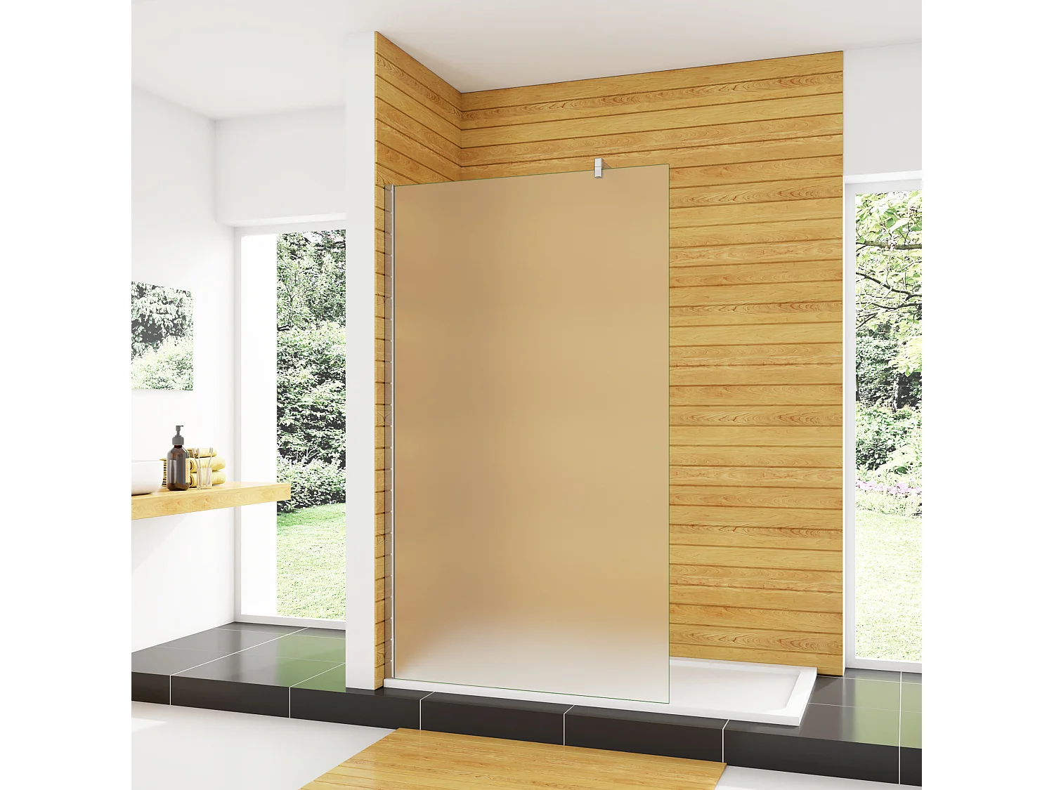 Duschwand 100x200cm mit Befestigungsstange die Klemme F Form:140cm Walk In 10mm Nano ESG Milchglas Höhe 200cm