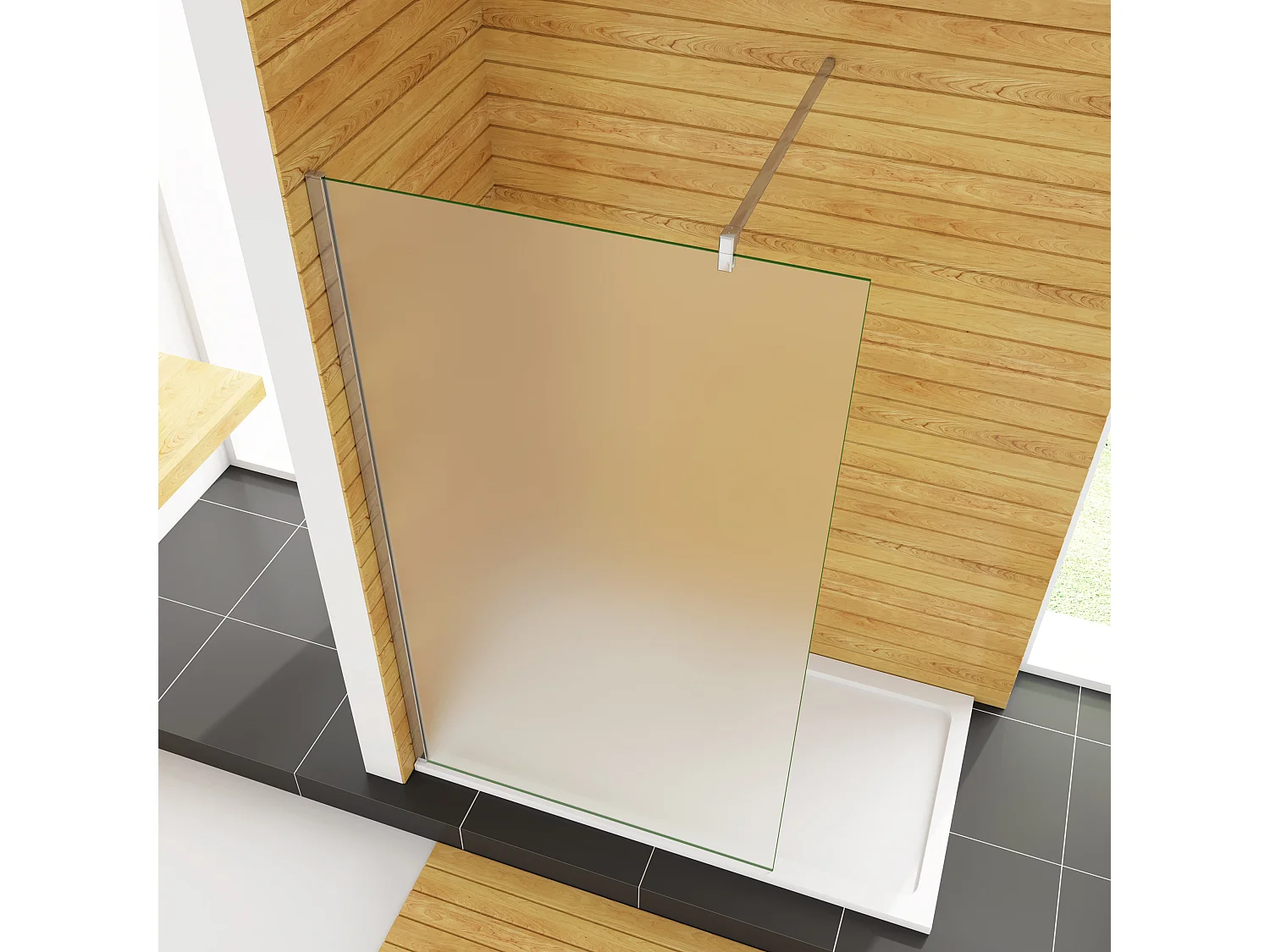 Duschwand 100x200cm mit Befestigungsstange die Klemme F Form：140cm Walk In 10mm Nano ESG Milchglas Höhe 200cm