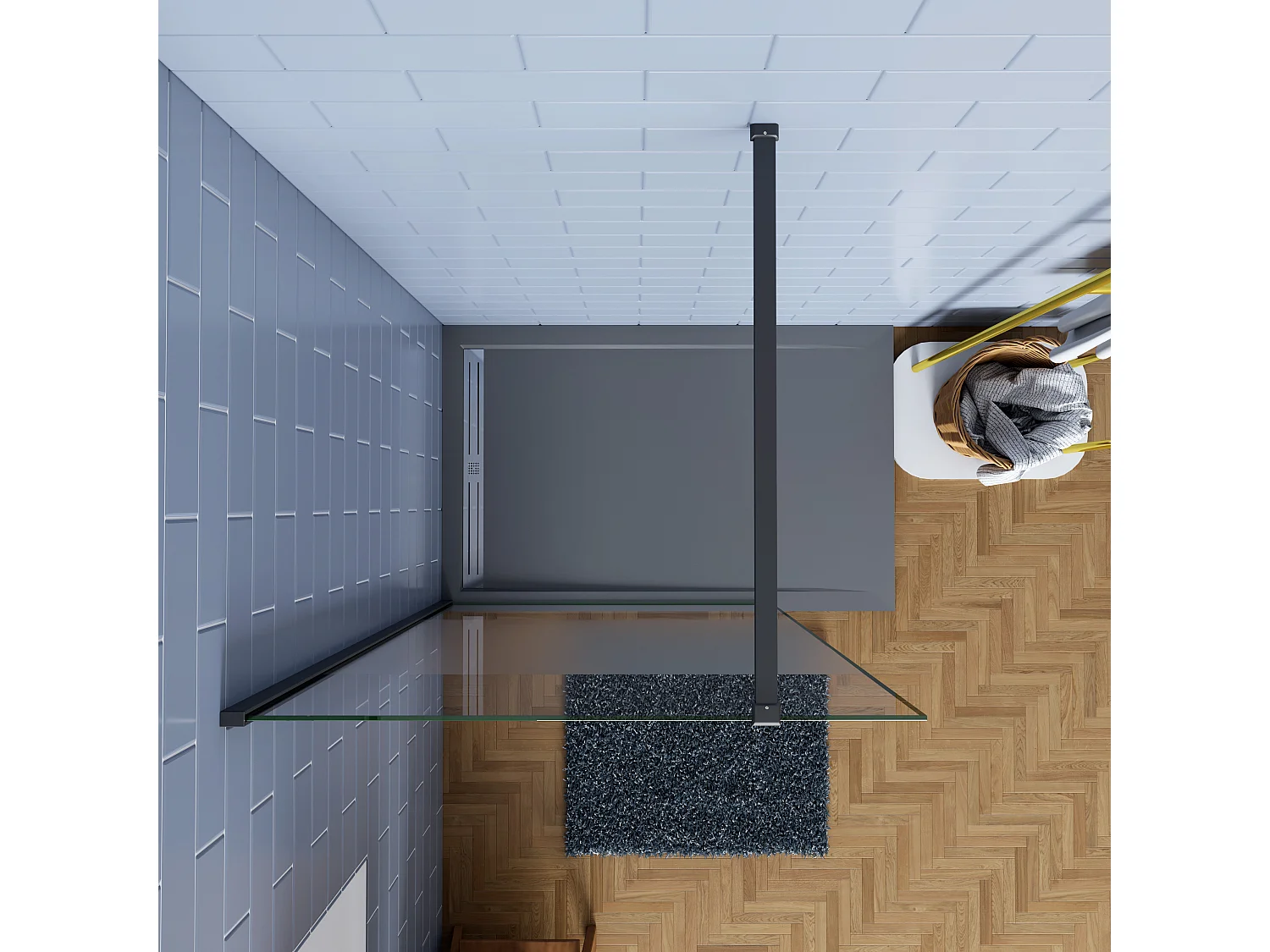 100x200cm Schwarzrahmen Duschabtrennung Walk In 8mm Nano ESG Milchglasstreifen Duschabtrennung + N Form 140cm Stabilisator Höhe 200cm