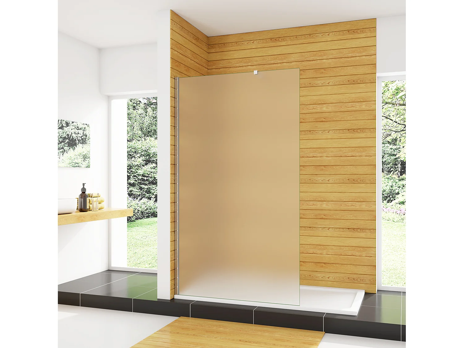 Duschwand 90x200cm mit Befestigungsstange die Klemme 73-120cm Walk In 10mm Nano ESG Milchglas Höhe 200cm