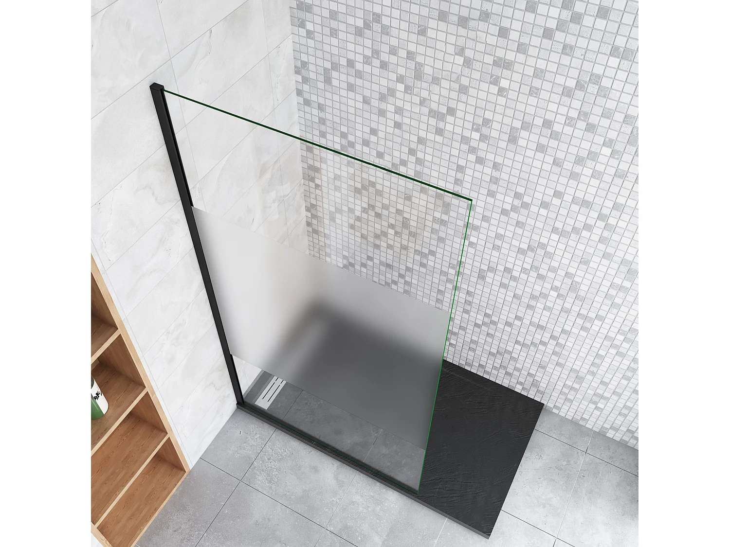 Duschabtrennung teiles Milchglas Duschwand Walk In  80 cm Gals 10 mm Dicke