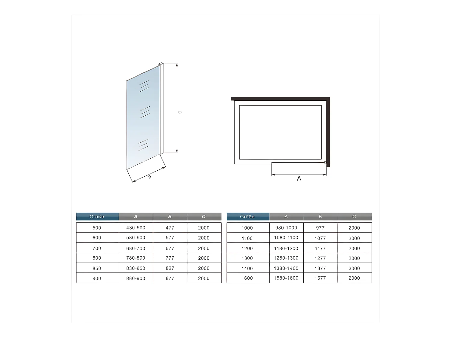 Duschwand 70x200cm begehbare Duschwand Walk In 10mm Nano ESG Milchglas Höhe 200cm
