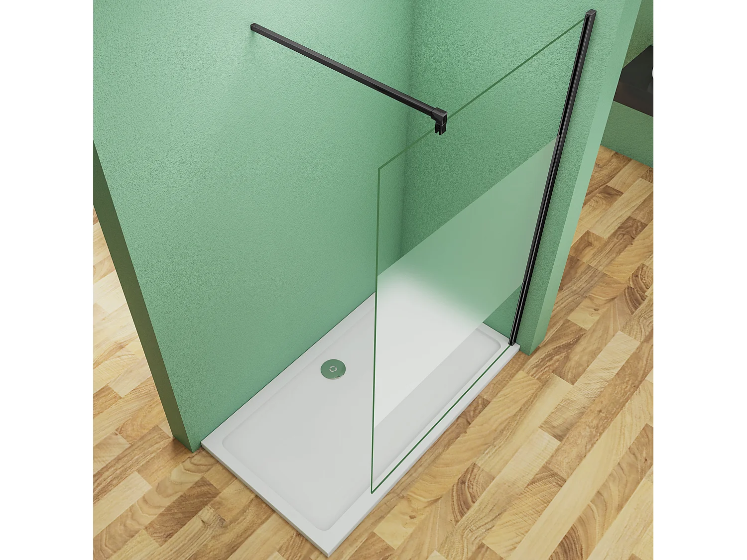 90x200cm Schwarzrahmen Duschabtrennung Walk In 8mm Nano ESG Milchglasstreifen Duschabtrennung + F Form 90cm Stabilisator Höhe 200cm