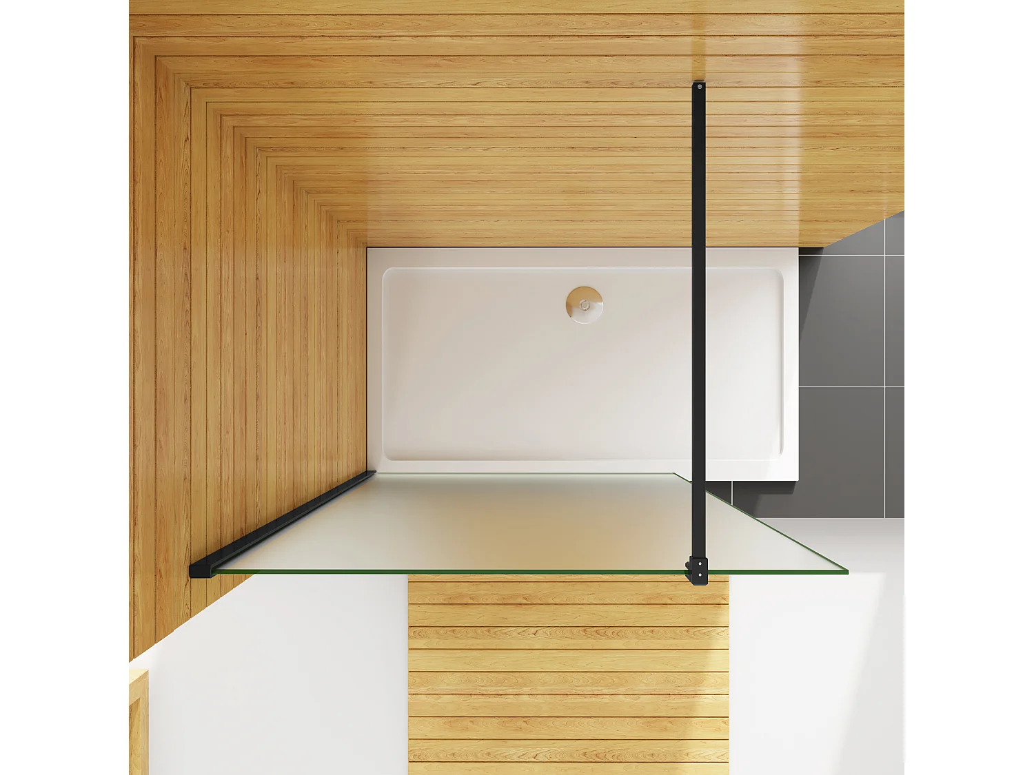 70x200cm Schwarzrahmen Duschabtrennung Walk In 10mm Nano ESG Milchglas Duschabtrennung + F Form 90cm Stabilisator