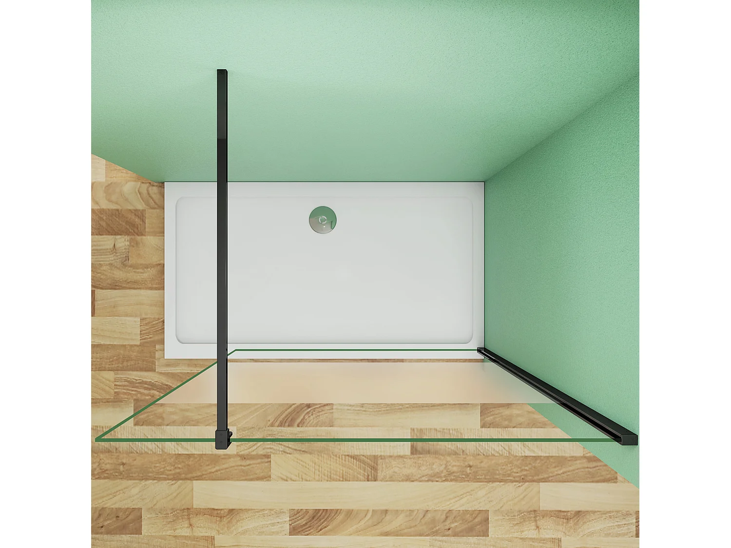 90x200cm Schwarzrahmen Duschabtrennung Walk In 10mm Nano ESG Milchglasstreifen Duschabtrennung + F Form 90cm Stabilisator Höhe 200cm