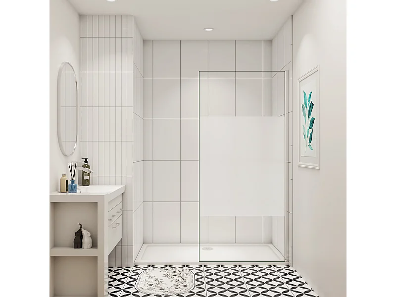 90x200cm Duschabtrennung Walk In 10mm Nano ESG Milchglasstreifen Duschabtrennung Höhe 200cm