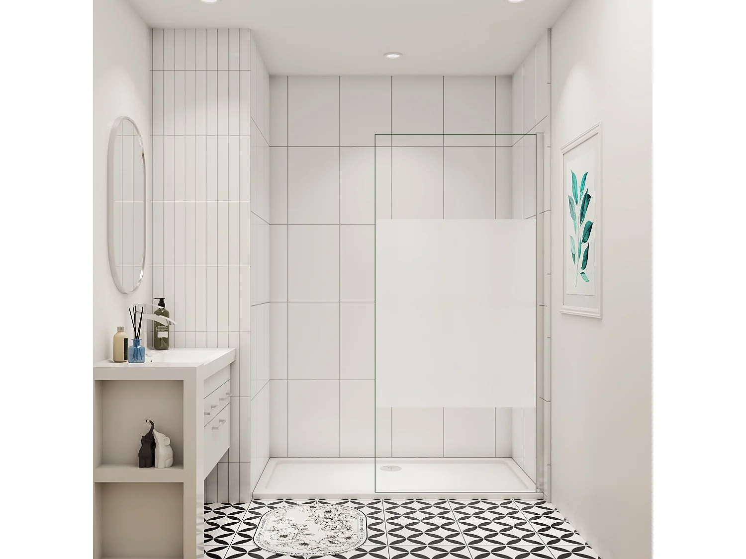 90x200cm Duschabtrennung Walk In 10mm Nano ESG Milchglasstreifen Duschabtrennung Höhe 200cm