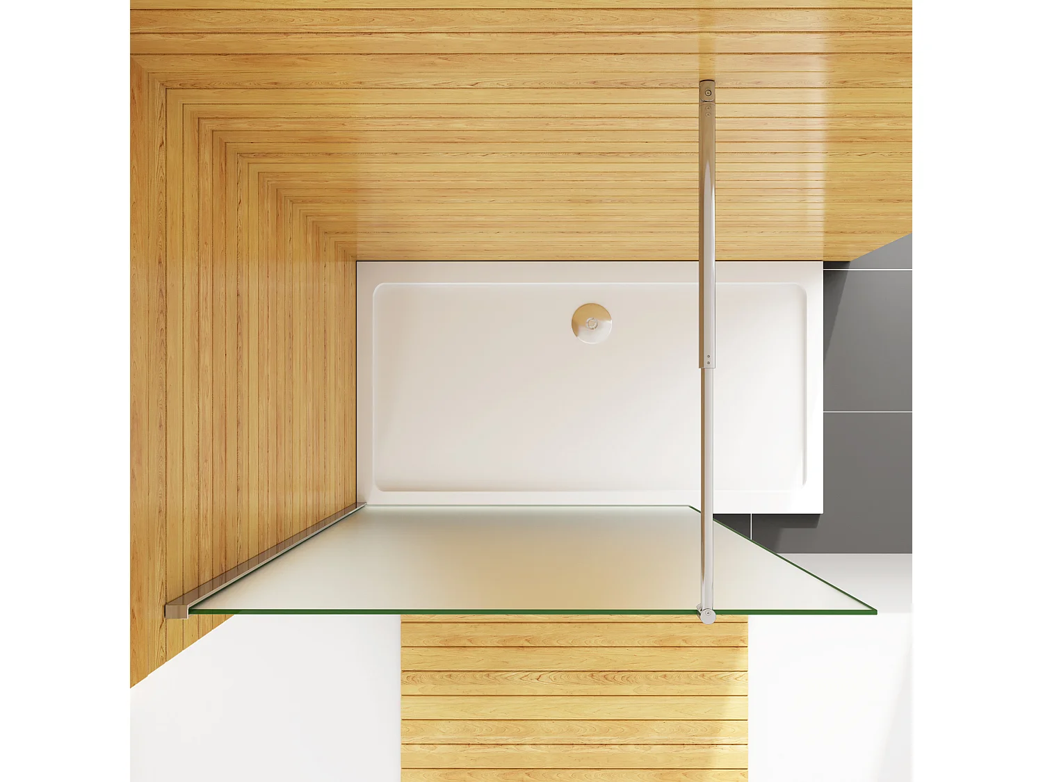 Duschwand 80x200cm mit Befestigungsstange die Klemme 70-120cm Walk In 10mm Nano ESG Milchglas Höhe 200cm