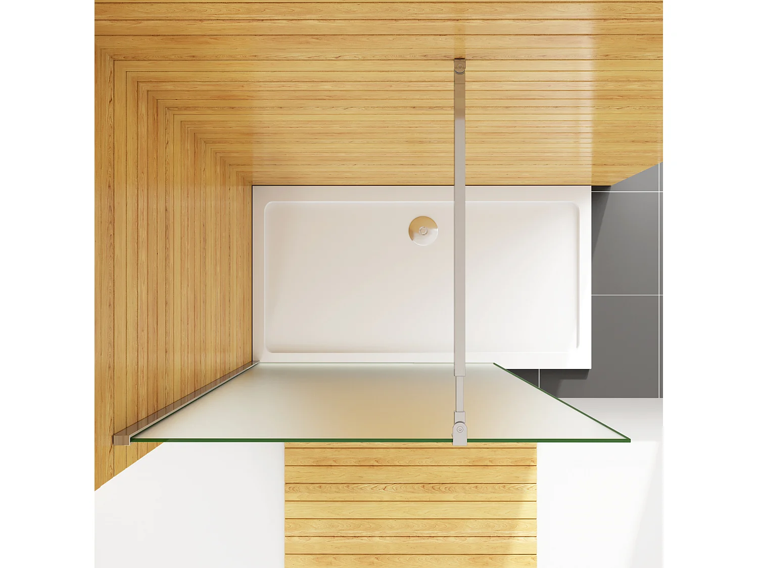 Duschwand 140x200cm mit Befestigungsstange die Klemme 73-120cm Walk In 10mm Nano ESG Milchglas Höhe 200cm