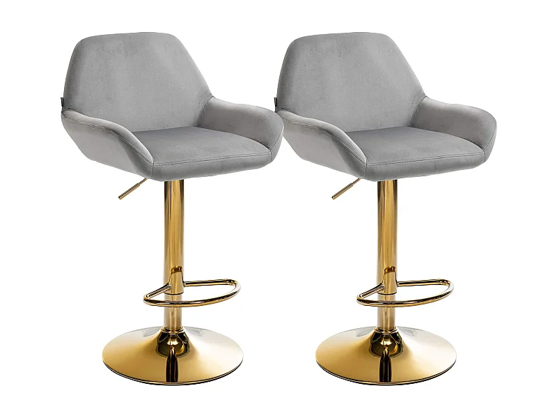 Lot de 2  Tabouret de bar - Velours & Métal - Gris - Braga