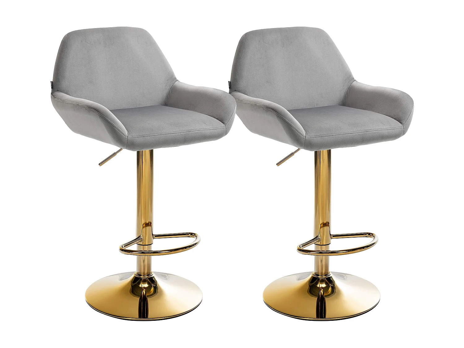 Lot de 2  Tabouret de bar - Velours & Métal - Gris - Braga