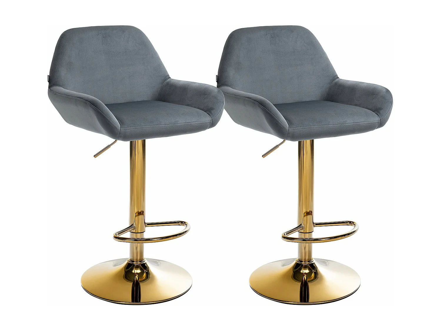 Lot de 2  Tabouret de bar - Velours & Métal - Gris foncé - Braga
