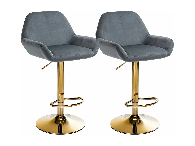 Lot de 2  Tabouret de bar - Velours & Métal - Gris foncé - Braga
