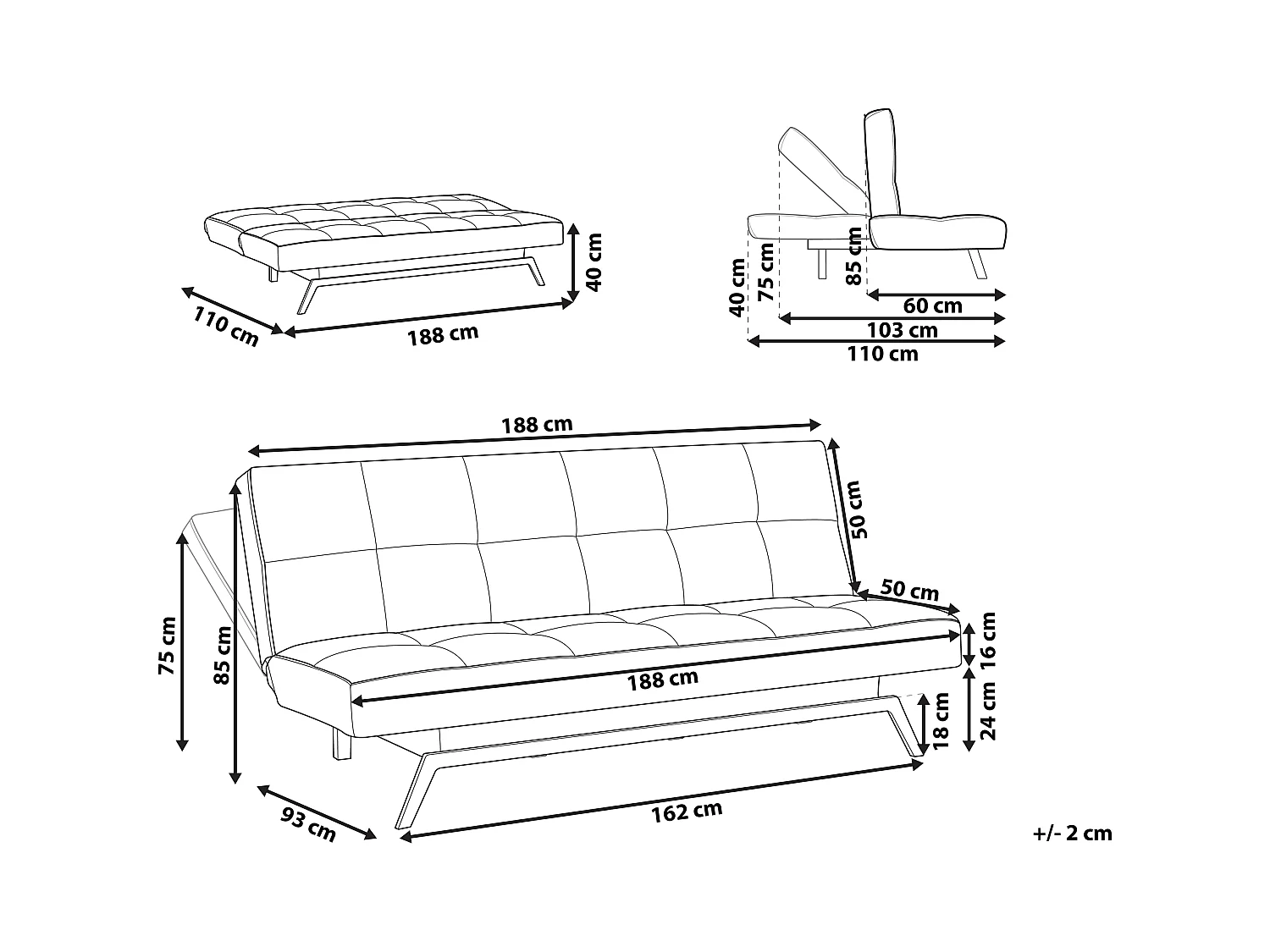 Canapé-lit 3 places LEEDS Tissu Blanc