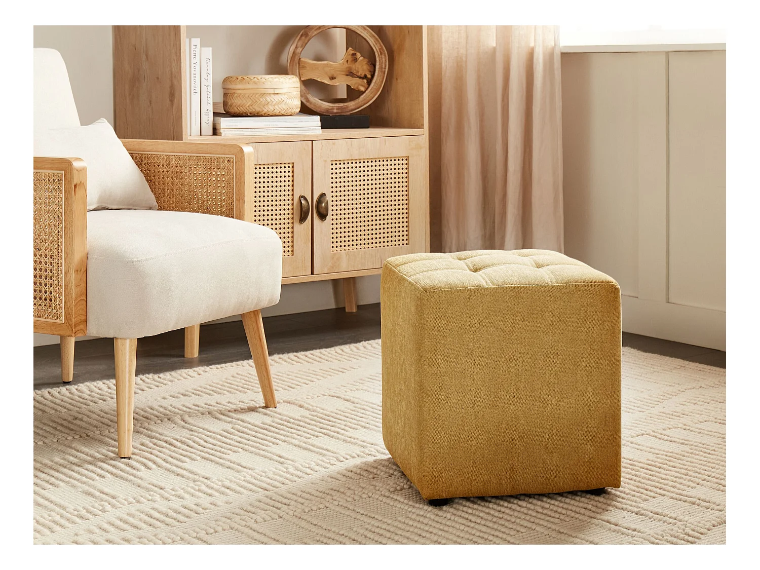 Pouf KANSAS Tissu Jaune