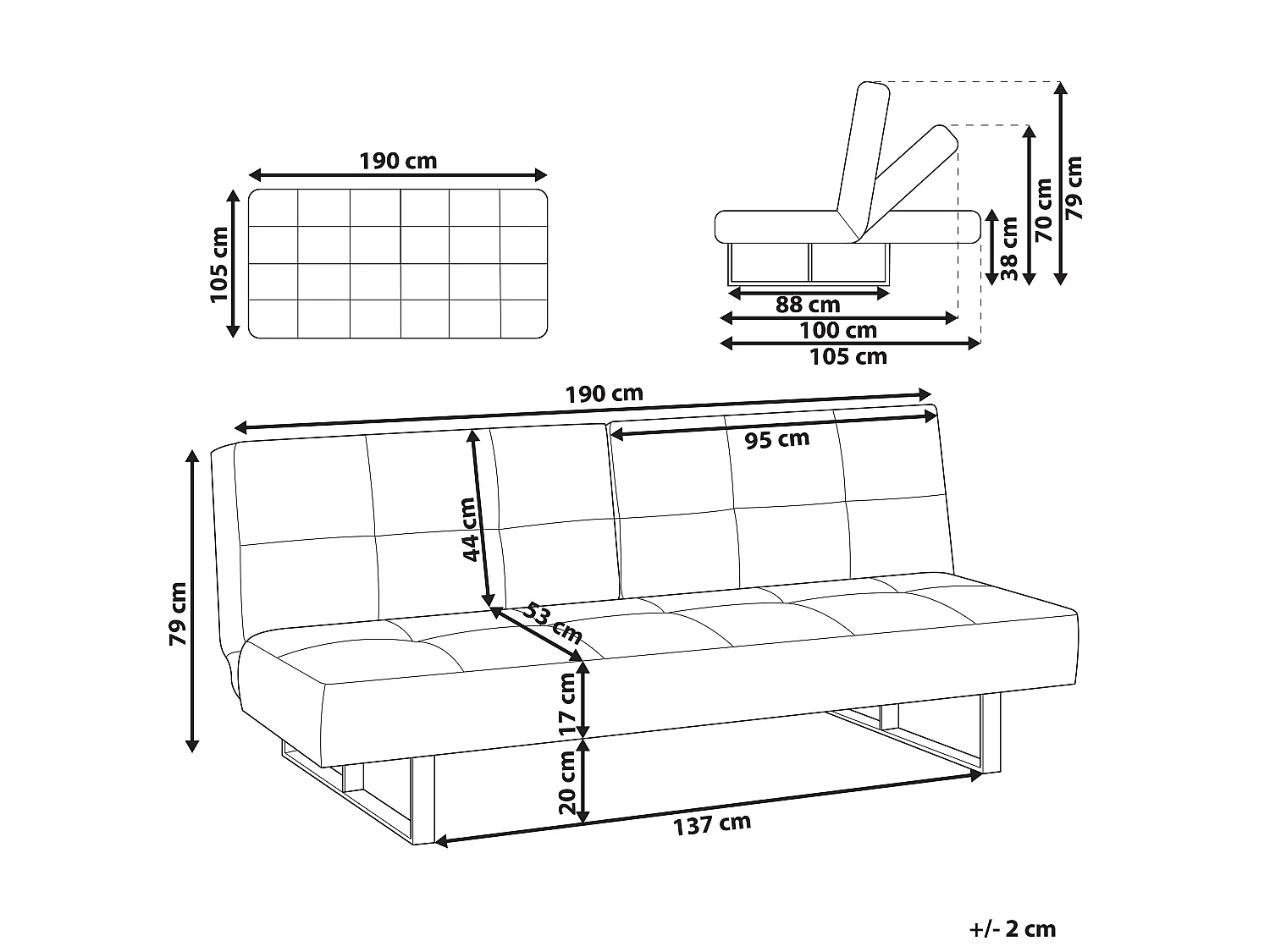 Sofa rozkładana DUBLIN Zielony dla 3 osób