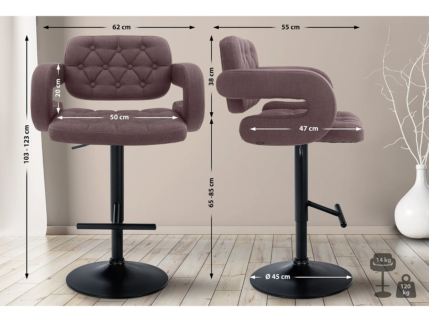 Tabouret de bar - Tissu & Métal - Marron - Dublin