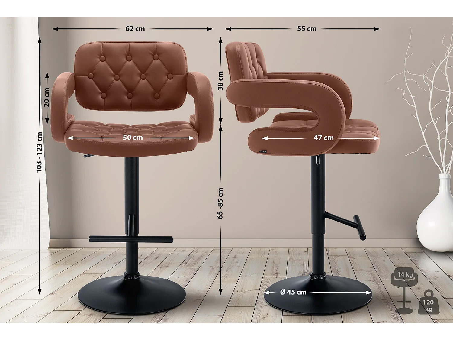 Tabouret de bar - Similicuir & Métal - Cognac - Dublin