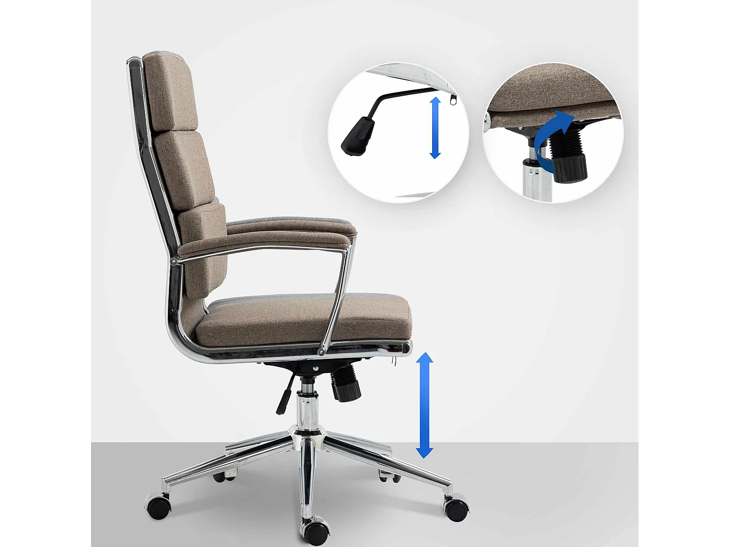 Chaise de bureau - Tissu & Métal chromé - Taupe - Cleveland