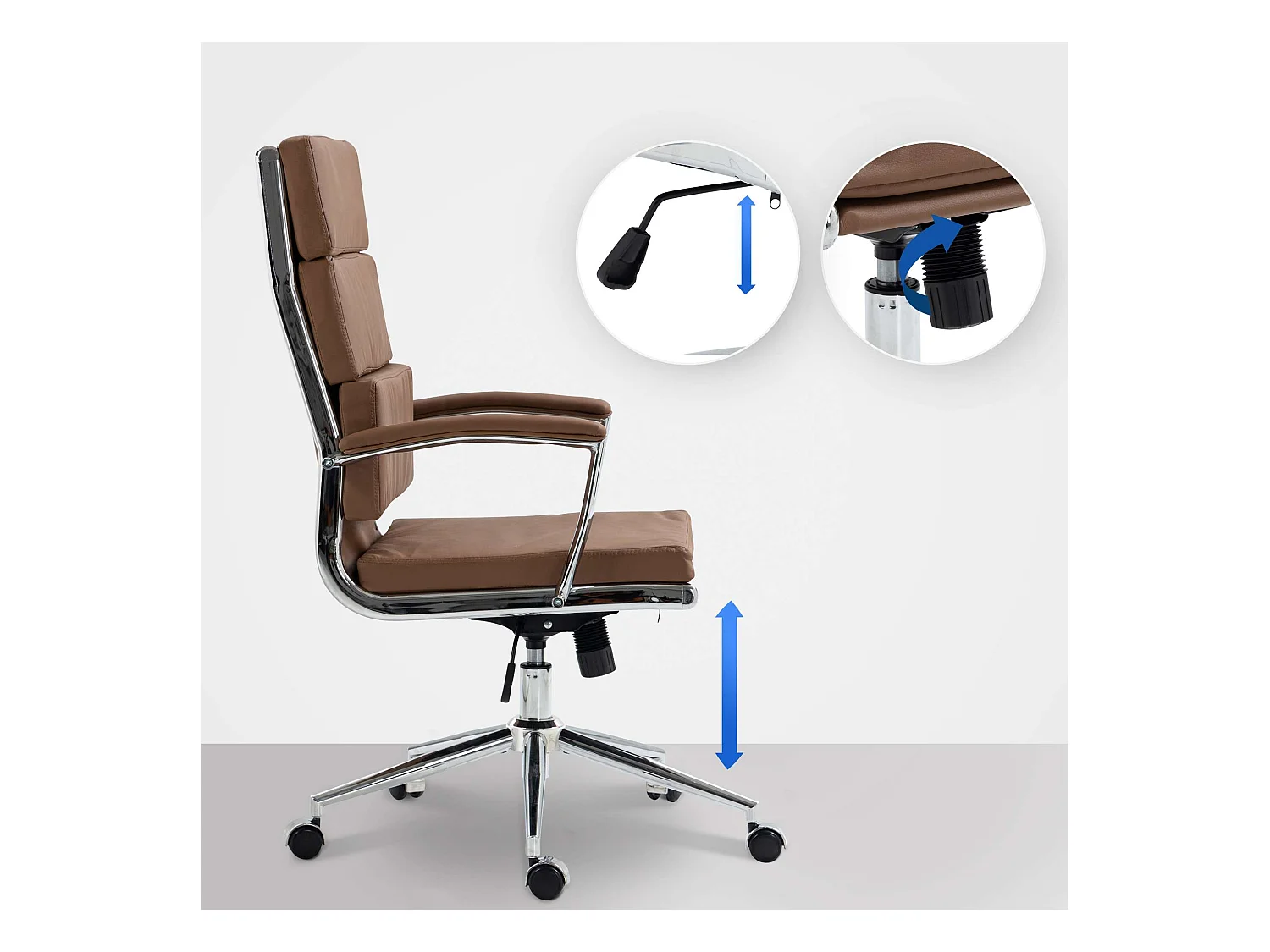 Chaise de bureau - Similicuir & Métal chromé - Marron clair - Cleveland