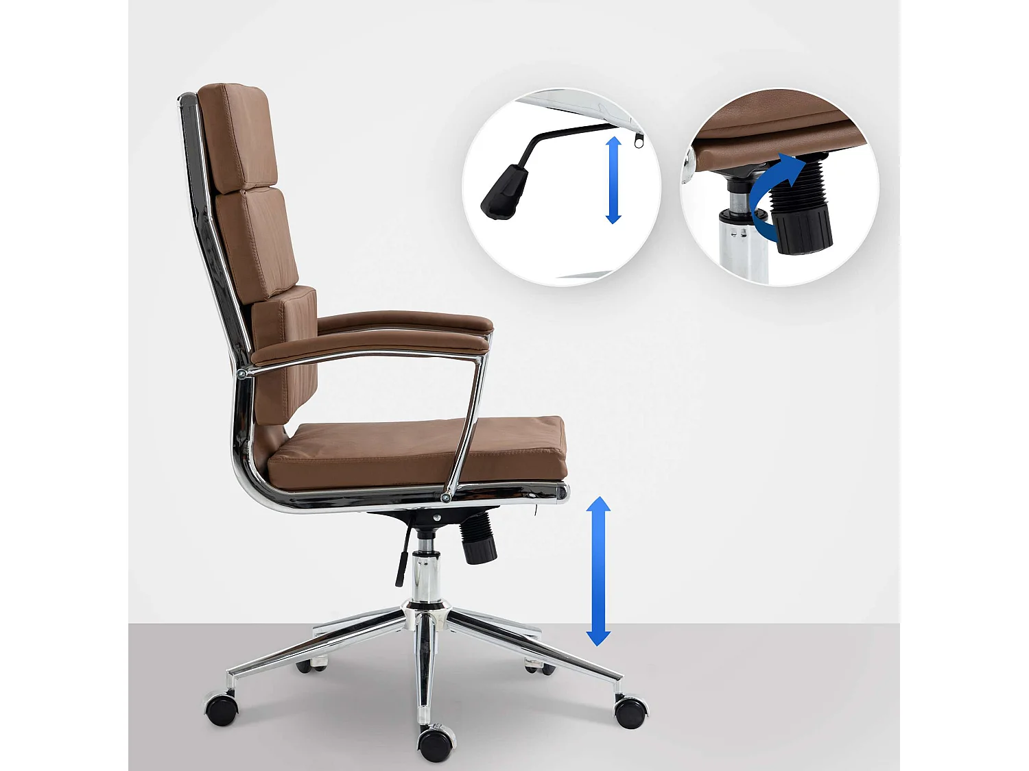 Chaise de bureau - Similicuir & Métal chromé - Marron clair - Cleveland