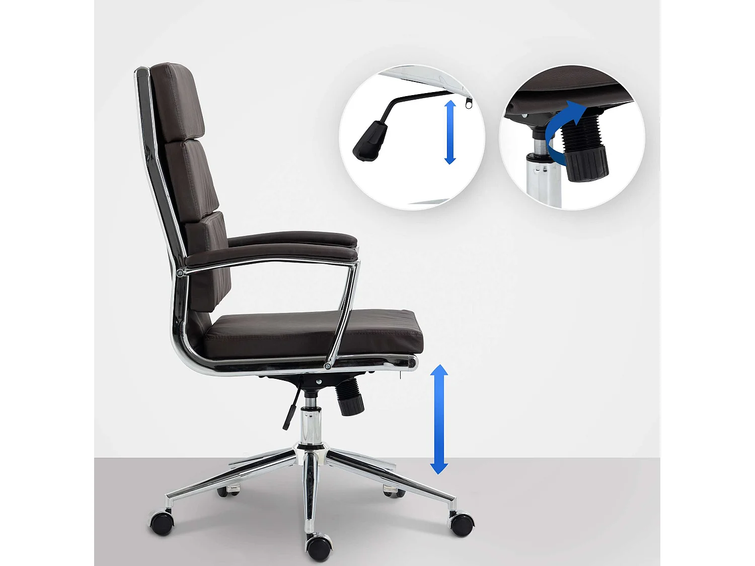 Chaise de bureau - Similicuir & Métal chromé - Marron - Cleveland