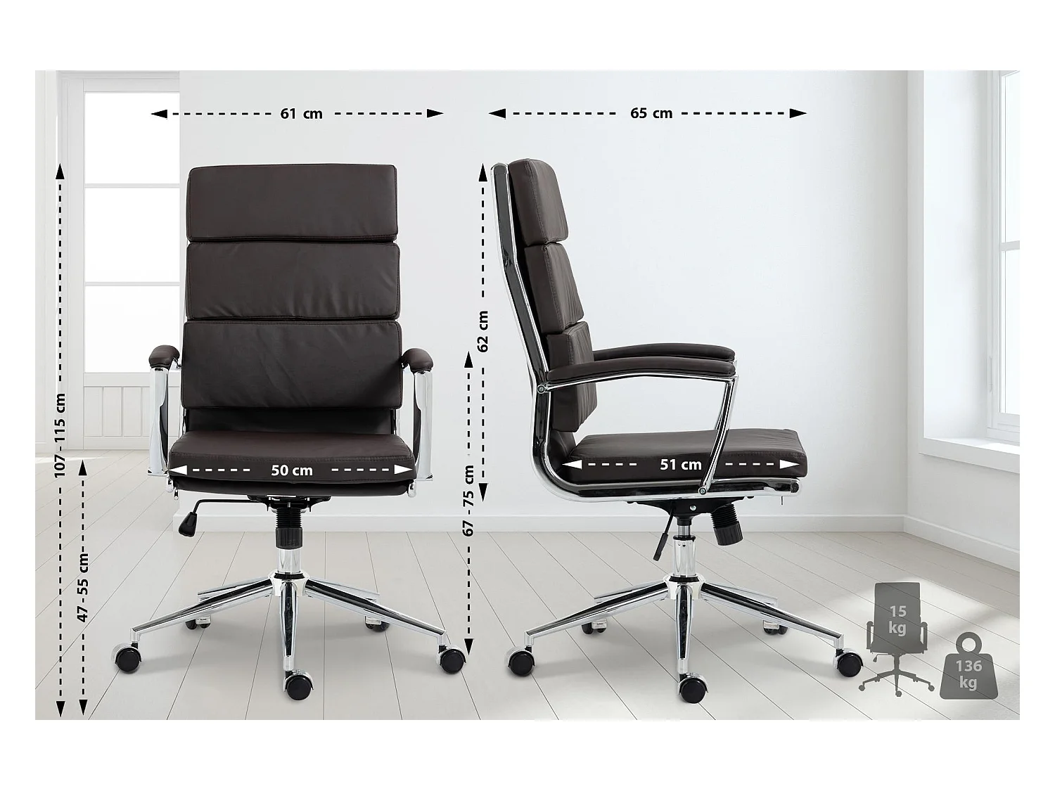 Chaise de bureau - Similicuir & Métal chromé - Marron - Cleveland