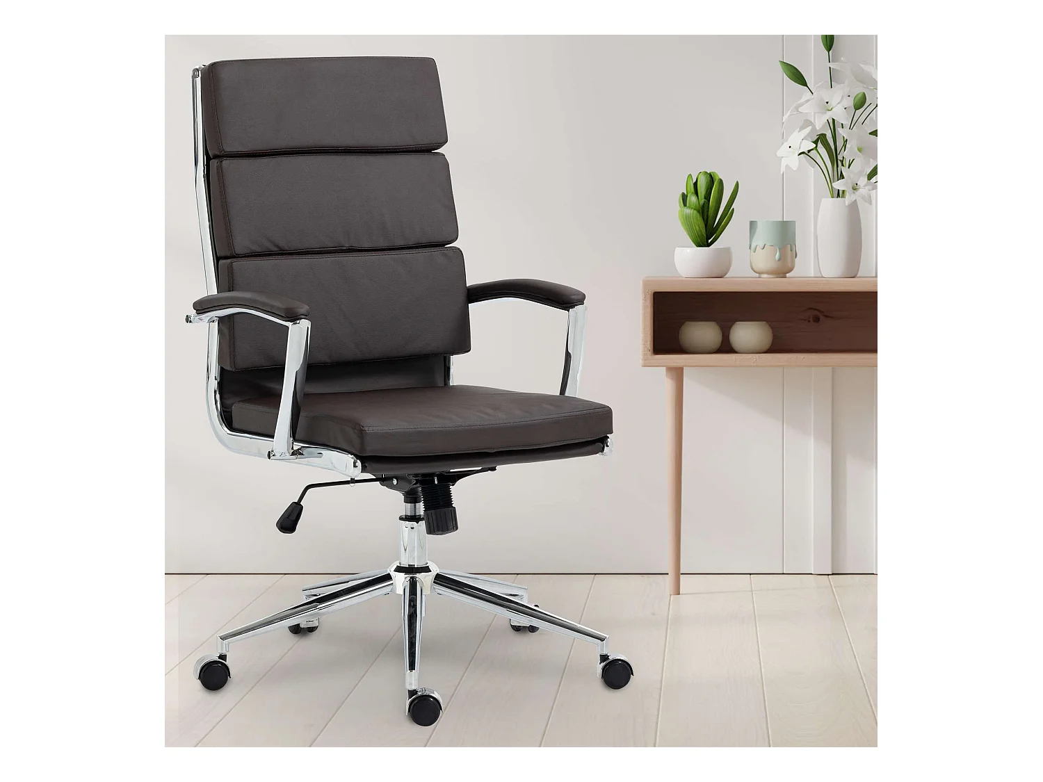 Chaise de bureau - Similicuir & Métal chromé - Marron - Cleveland