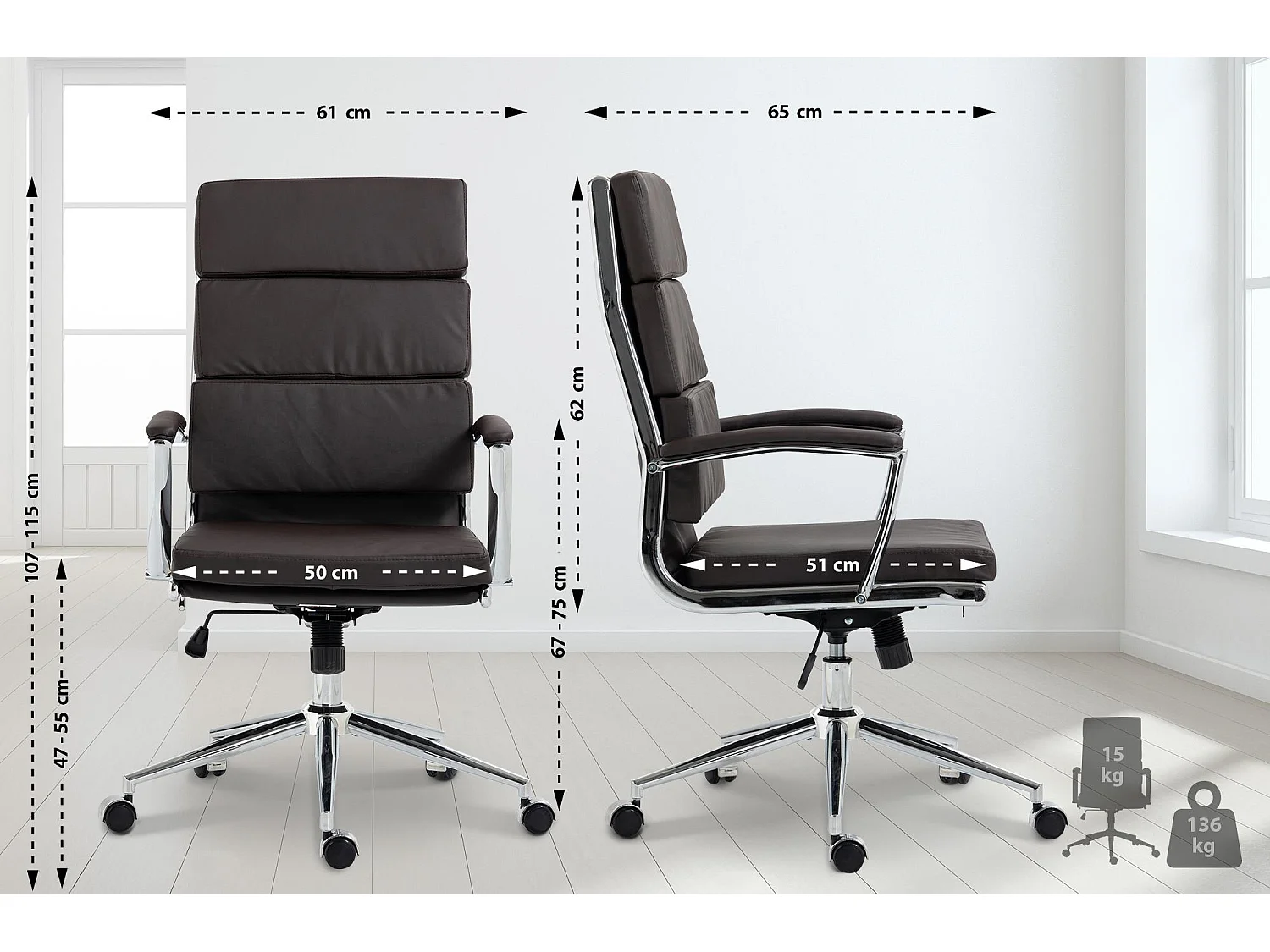 Chaise de bureau - Similicuir & Métal chromé - Marron - Cleveland