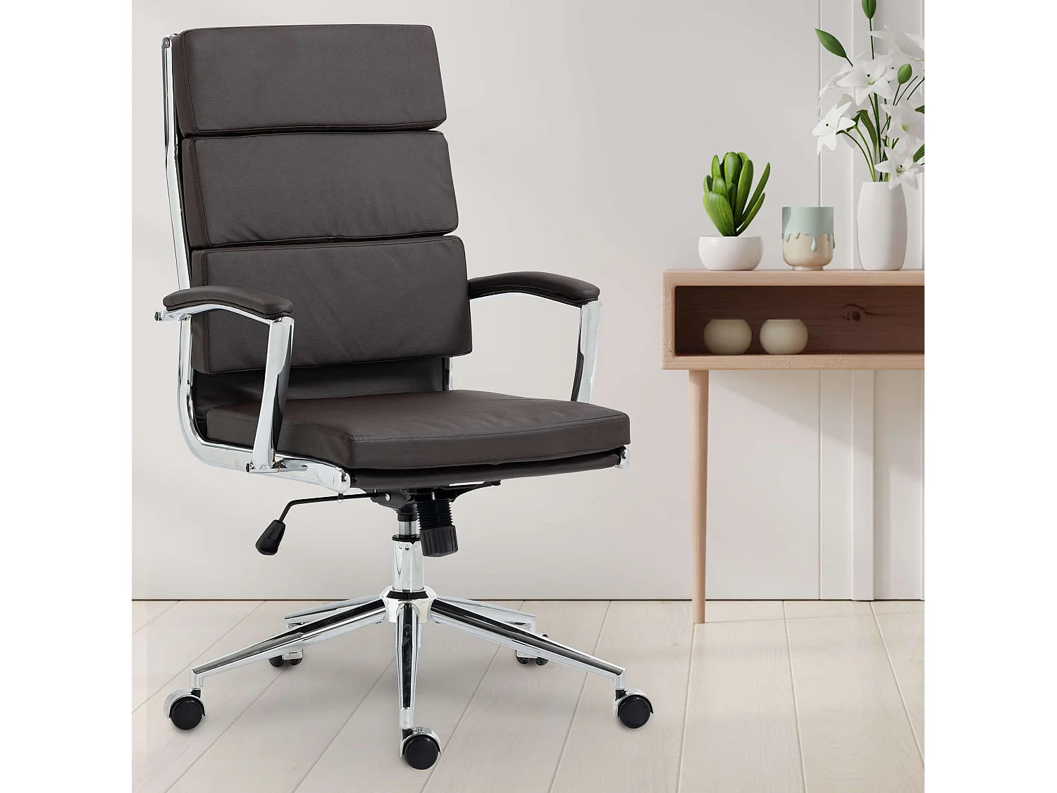 Chaise de bureau - Similicuir & Métal chromé - Marron - Cleveland