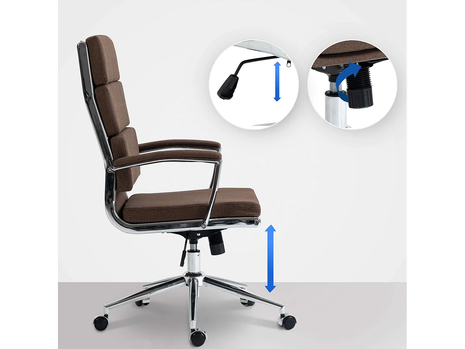 Chaise de bureau - Tissu & Métal chromé - Marron - Cleveland