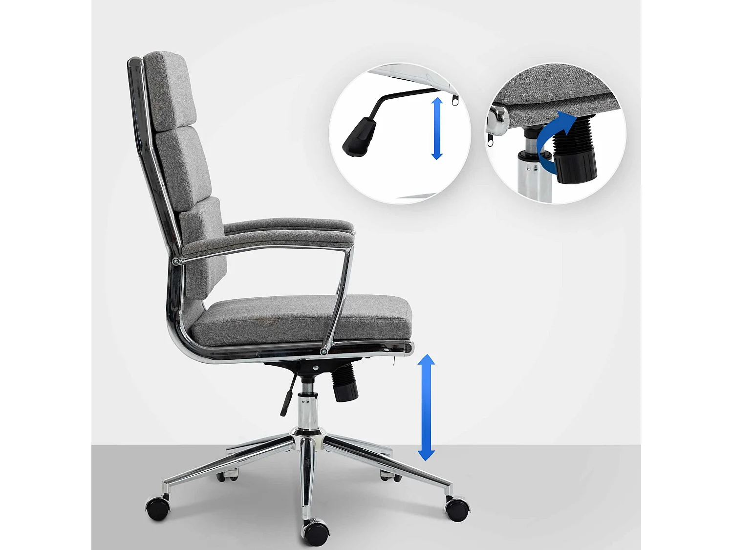 Chaise de bureau - Tissu & Métal chromé - Gris - Cleveland