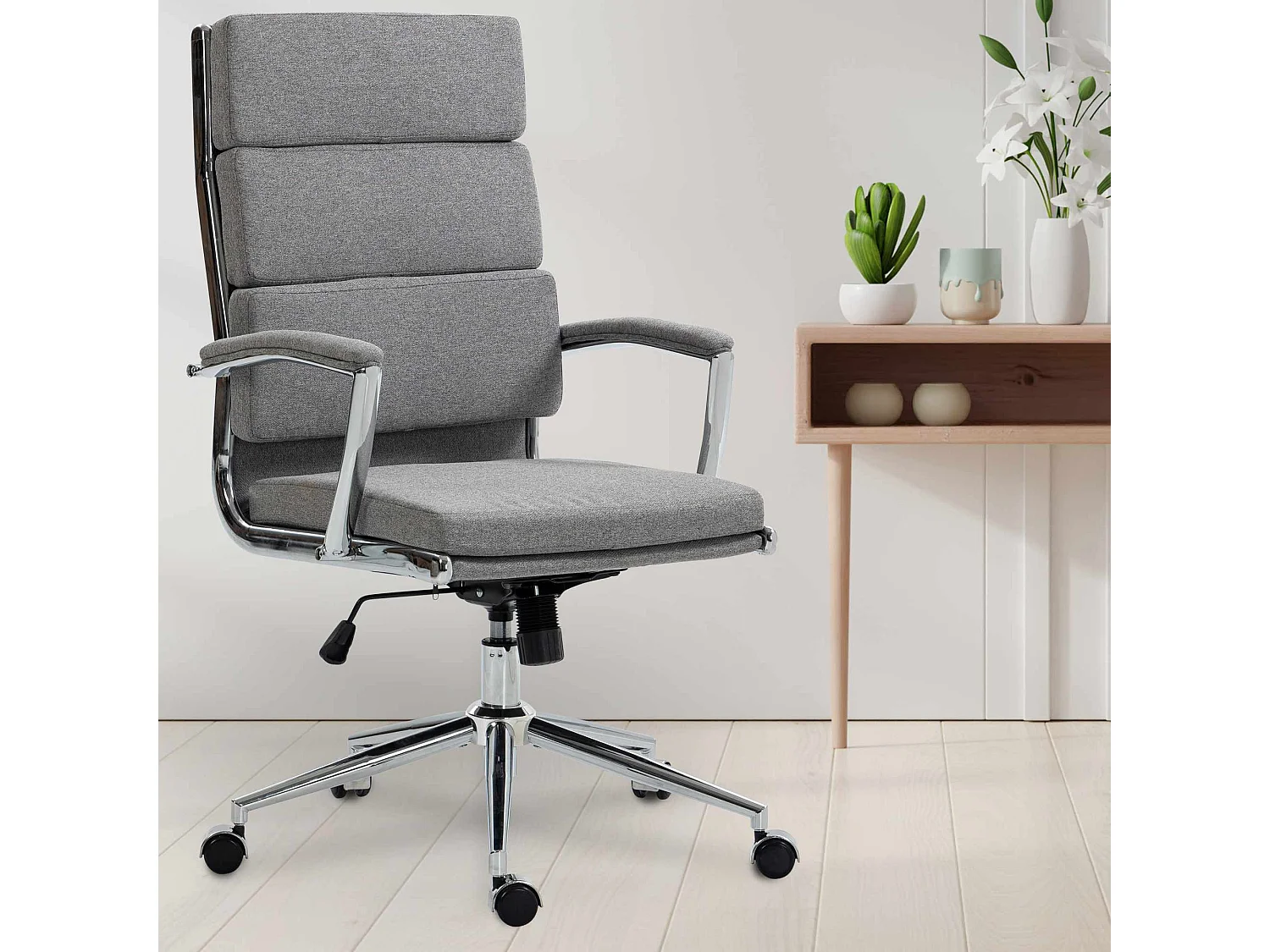 Chaise de bureau - Tissu & Métal chromé - Gris - Cleveland