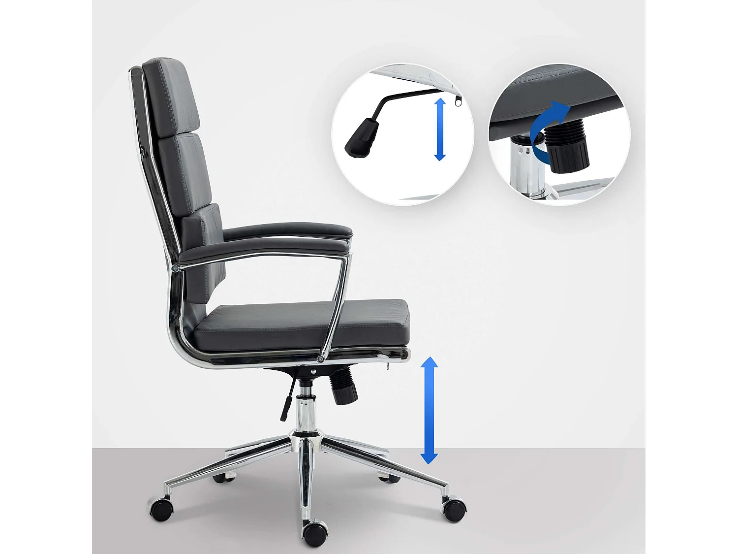 Chaise de bureau - Similicuir & Métal chromé - Gris - Cleveland