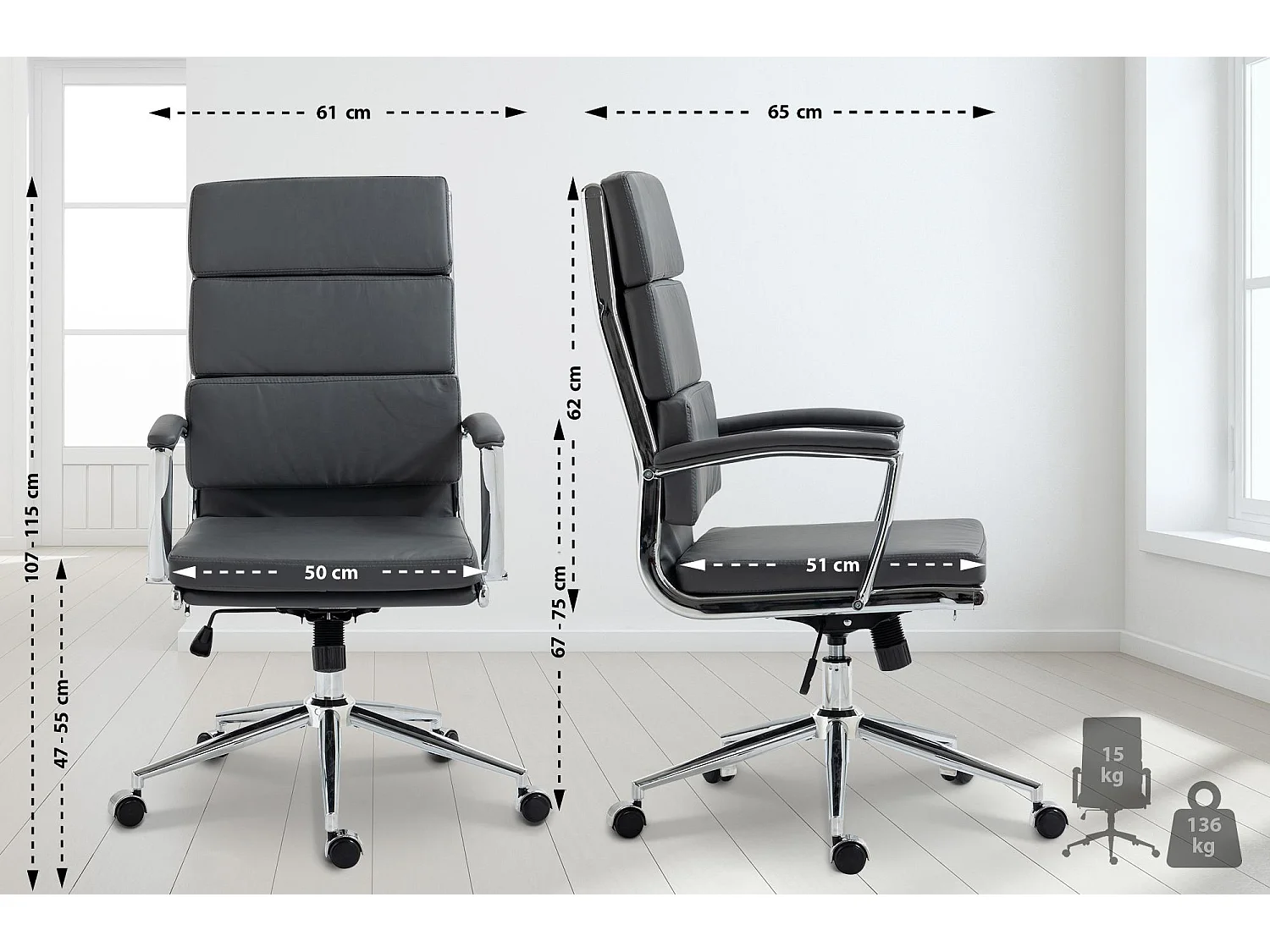 Chaise de bureau - Similicuir & Métal chromé - Gris - Cleveland