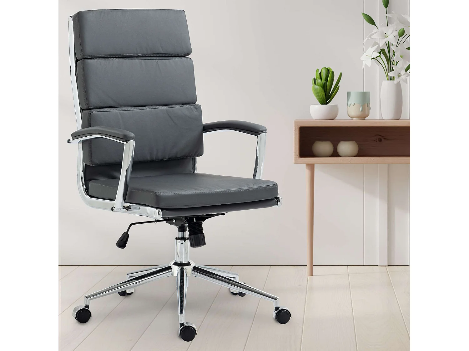 Chaise de bureau - Similicuir & Métal chromé - Gris - Cleveland