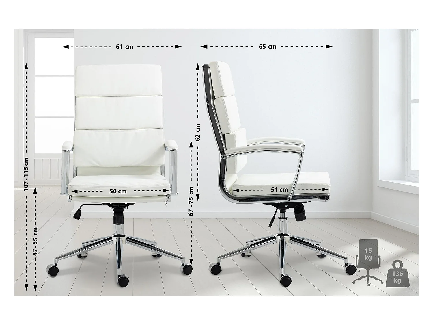 Bureaustoel - Kunstleer & Metaal in chroomoptiek - wit - Cleveland