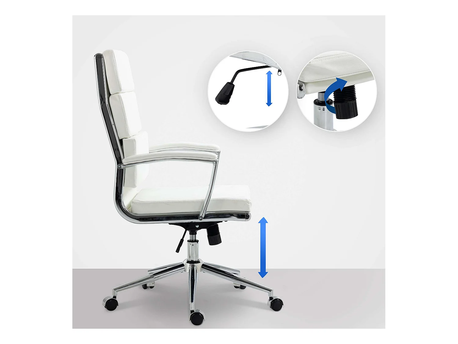 Bureaustoel - Kunstleer & Metaal in chroomoptiek - wit - Cleveland