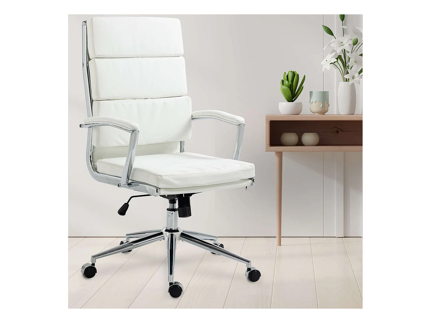 Bureaustoel - Kunstleer & Metaal in chroomoptiek - wit - Cleveland