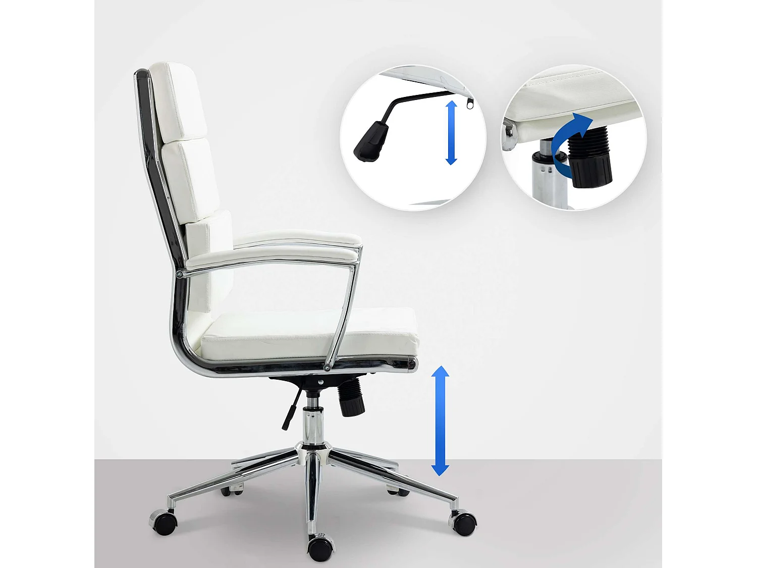 Chaise de bureau - Similicuir & Métal chromé - Blanc - Cleveland