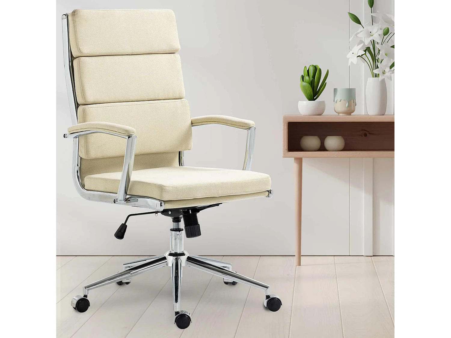 Chaise de bureau - Tissu & Métal chromé - Crème - Cleveland