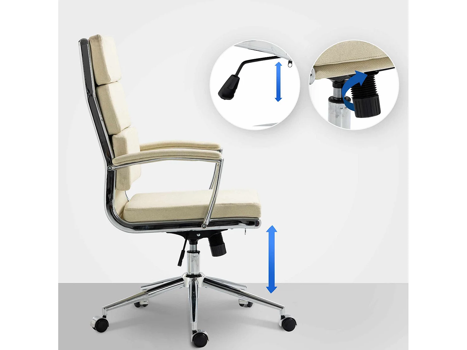 Chaise de bureau - Tissu & Métal chromé - Crème - Cleveland