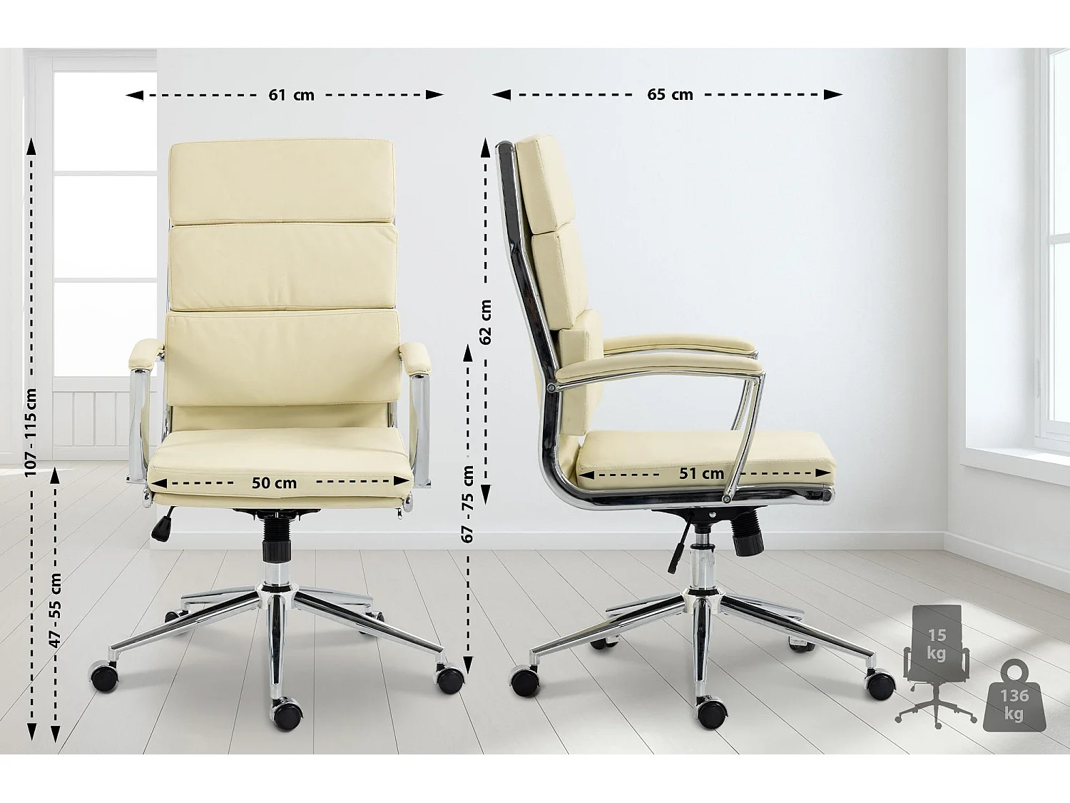 Chaise de bureau - Similicuir & Métal chromé - Crème - Cleveland