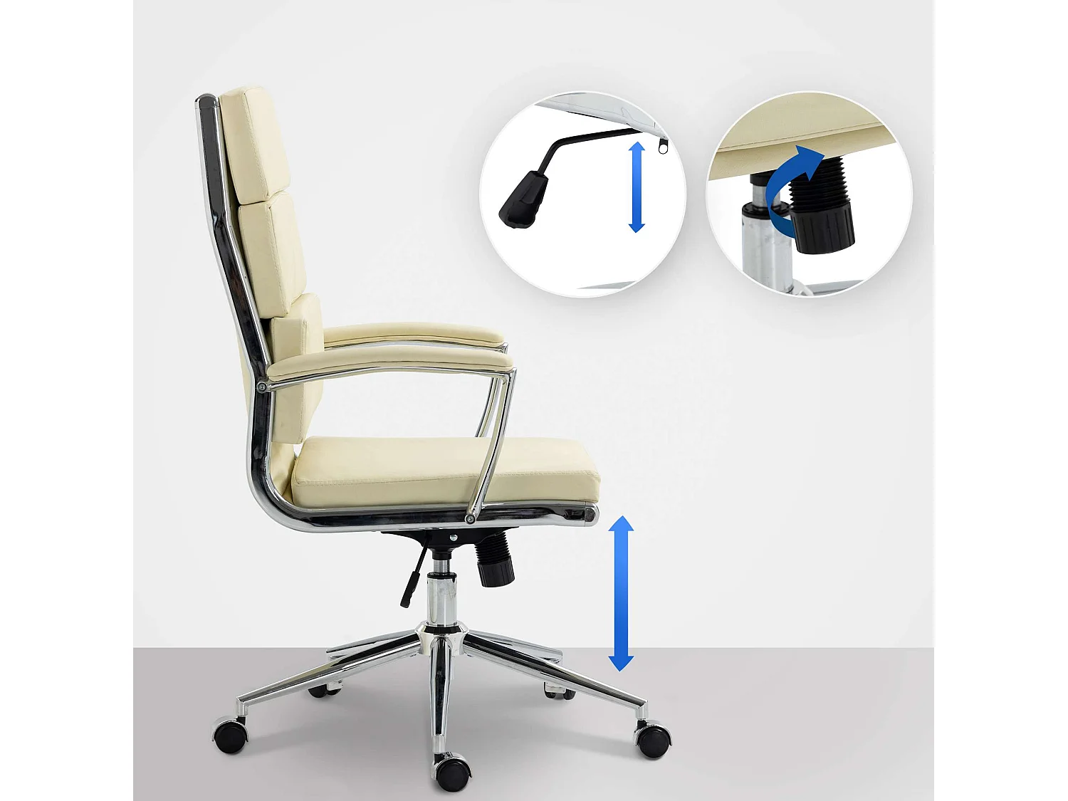 Chaise de bureau - Similicuir & Métal chromé - Crème - Cleveland