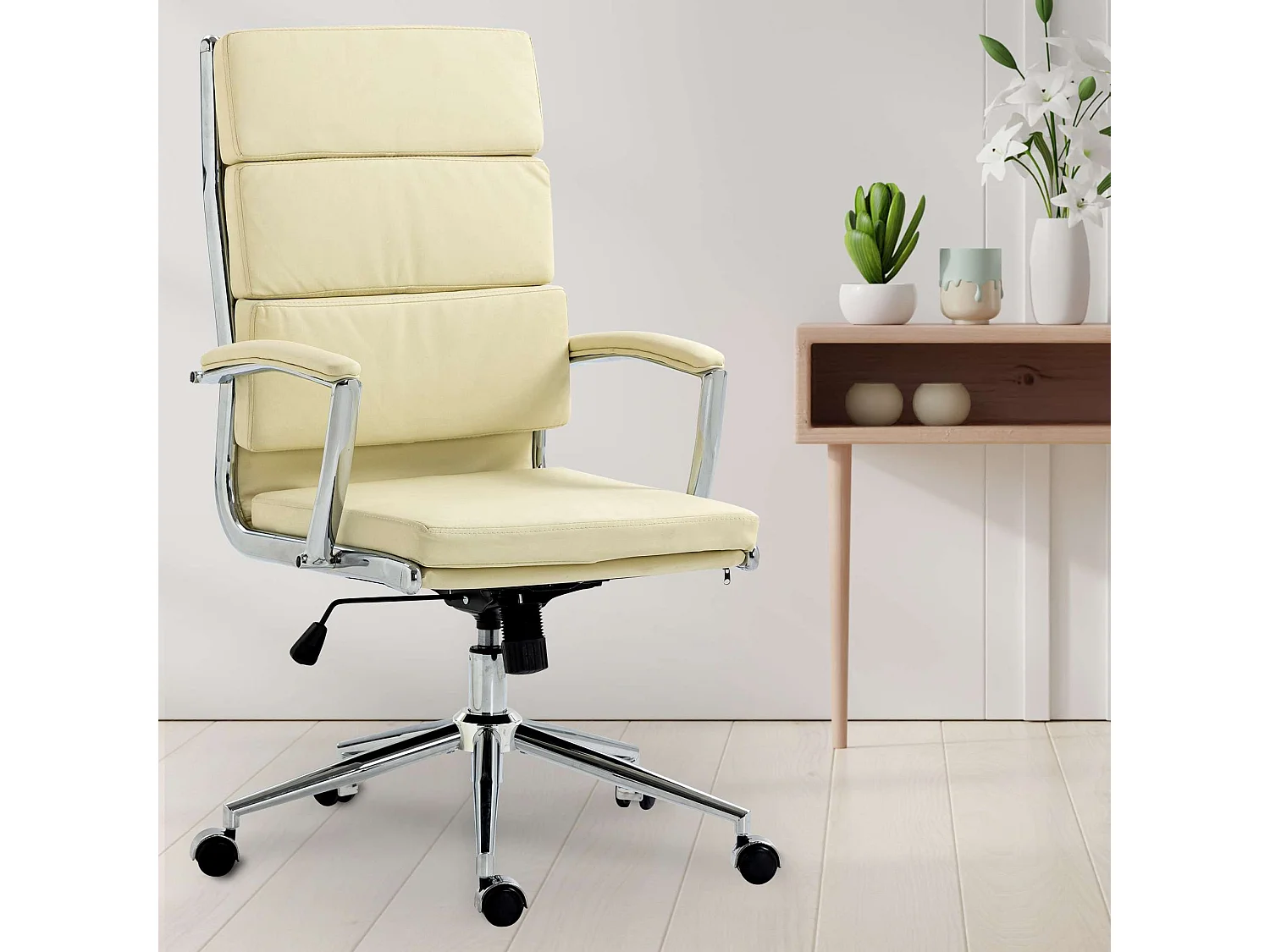 Chaise de bureau - Similicuir & Métal chromé - Crème - Cleveland