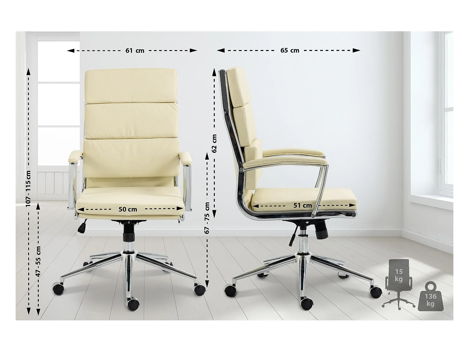 Chaise de bureau - Similicuir & Métal chromé - Crème - Cleveland