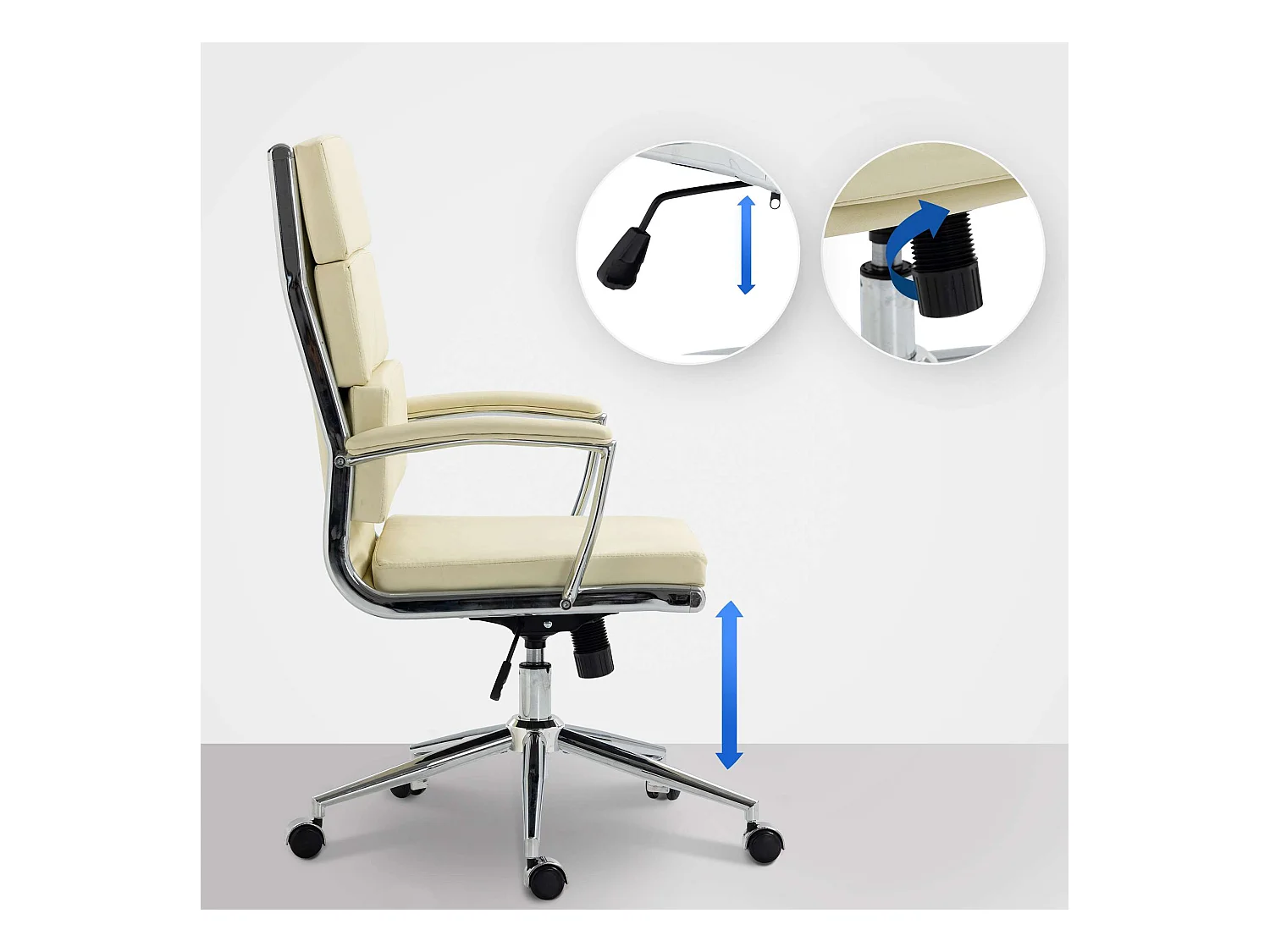 Chaise de bureau - Similicuir & Métal chromé - Crème - Cleveland