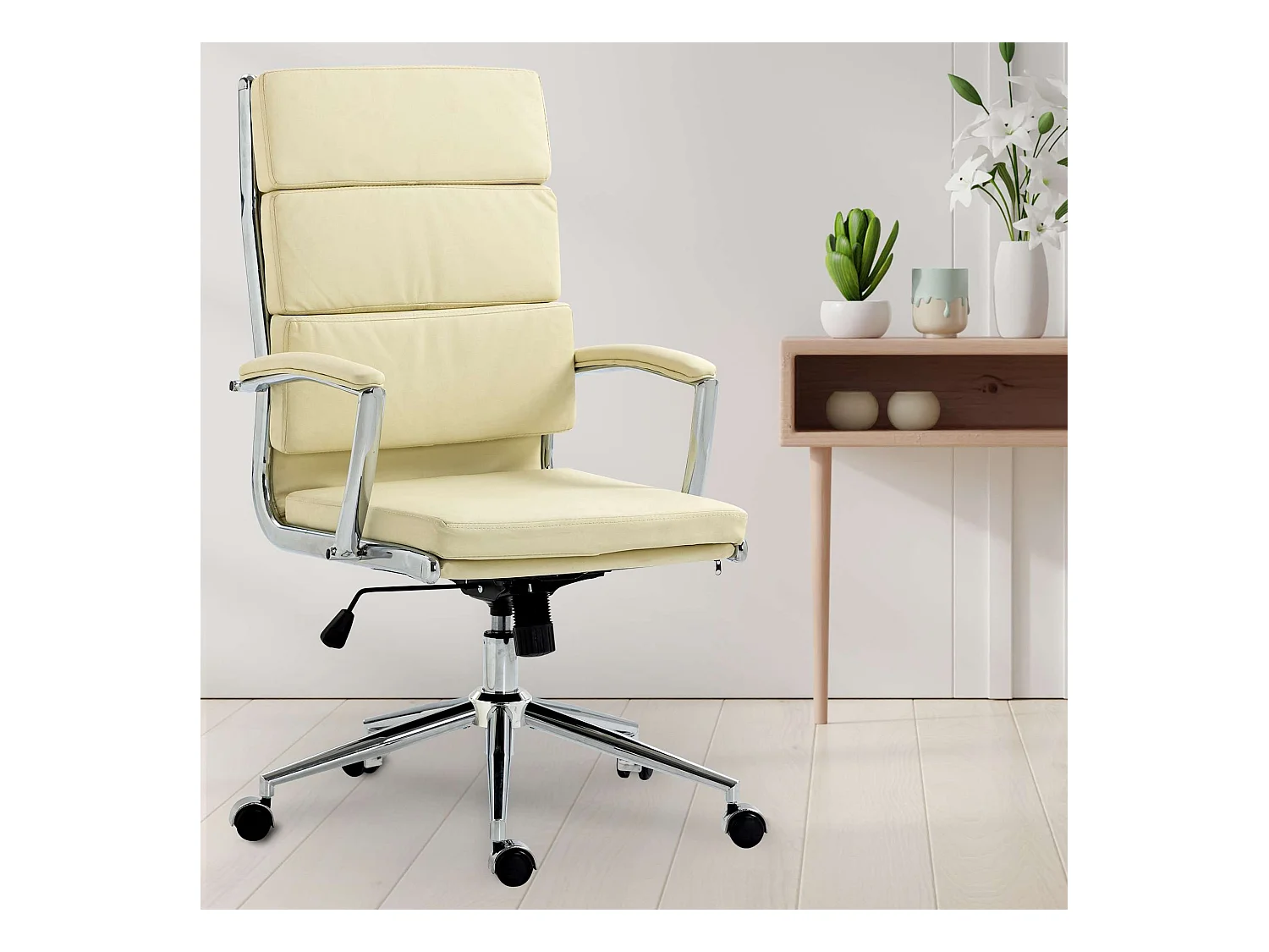 Chaise de bureau - Similicuir & Métal chromé - Crème - Cleveland