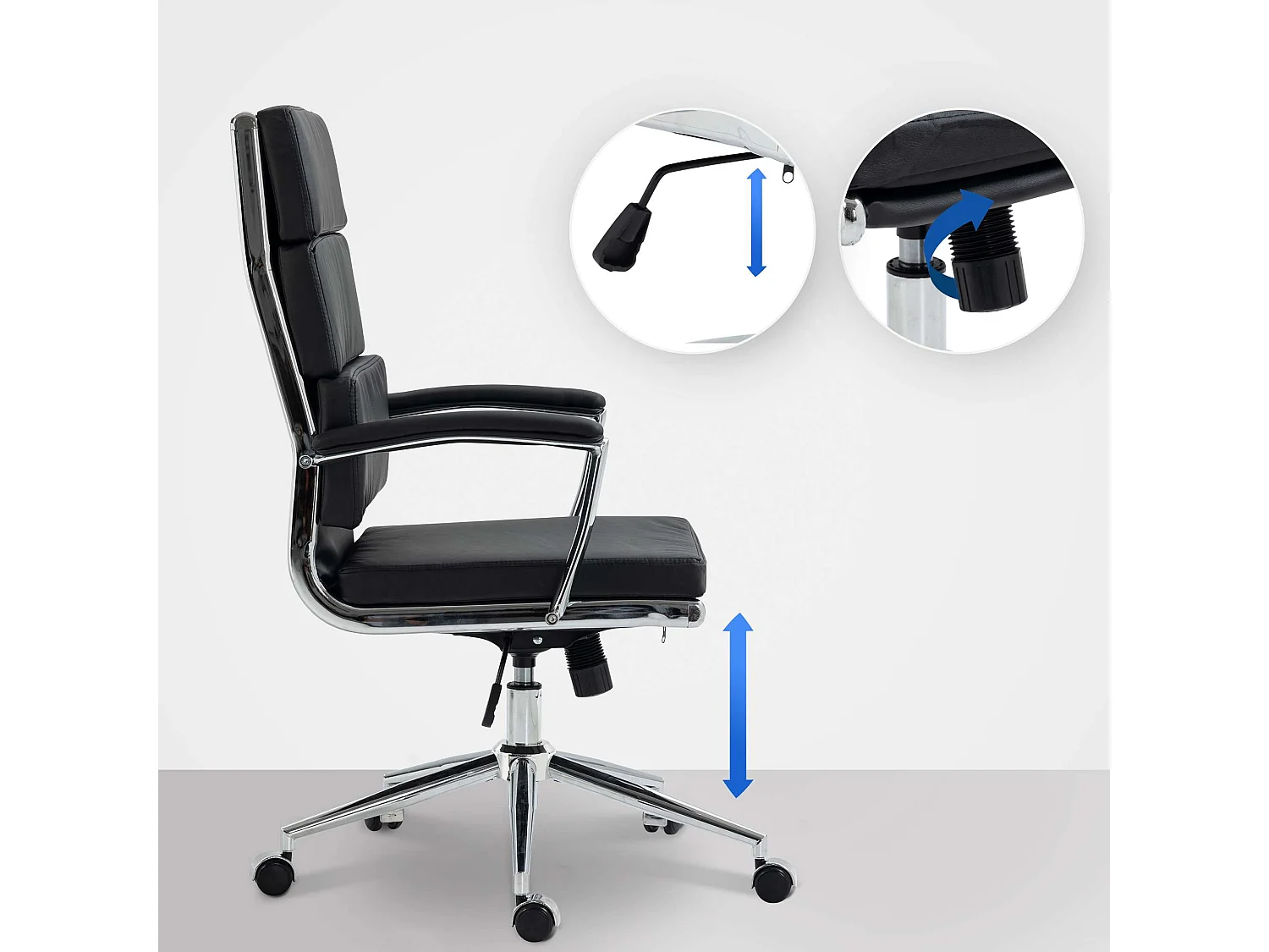 Chaise de bureau - Similicuir & Métal chromé - Noir - Cleveland